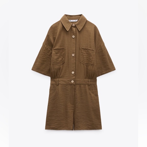 Zara short sleeve dark olive green romper jumpsuit - Picture 3 of 11